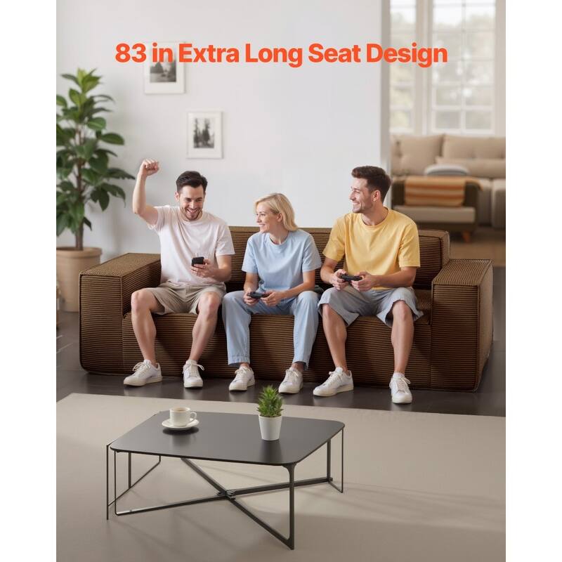 83" Brown Corduroy Fabric Sofa Couch Extra-Long Comfortable Seating with Wide Armrests - 38.19” x 83” x 28.7”