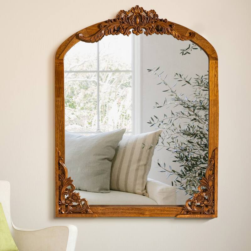 Lumioca Carved Solid Wood Arched Standing Mirror Wall Mirror