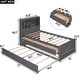 preview thumbnail 4 of 9, Twin Size Platform Bed with Storage Headboard & 3 Drawers, Wooden Bedframe w/ Twin Size Trundle & Charging Station-Antique Brown
