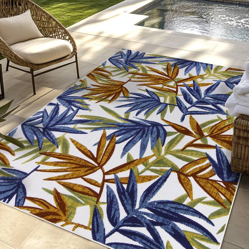Gertmenian Kalari Modern Bold Multicolored High-Low UV Protected Polypropylene Woven Indoor/ Outdoor Area Rug Collection - 5'3"x7' - Isla Red