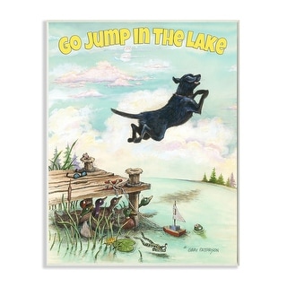 Stupell Go Jump In The Lake Funny Cartoon Pet Dog Design Wood Wall Art 