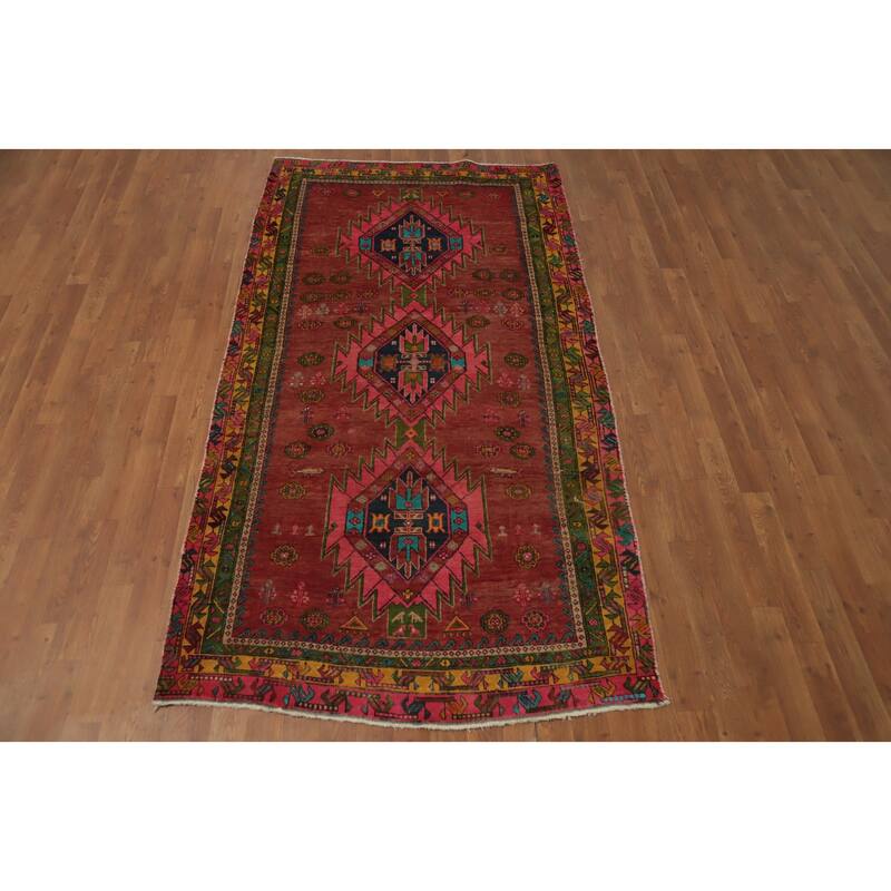 Hand Knotted Oriental 100% Wool Carpet Traditional Geometric Red Meshkin Area Rug - 7' 7'' X 4' 1''