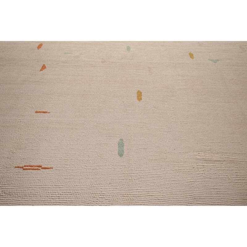 Ivory Palace Size Moroccan Oriental Area Rug Hand-Knotted Wool Carpet - 11'10"x 18'7"