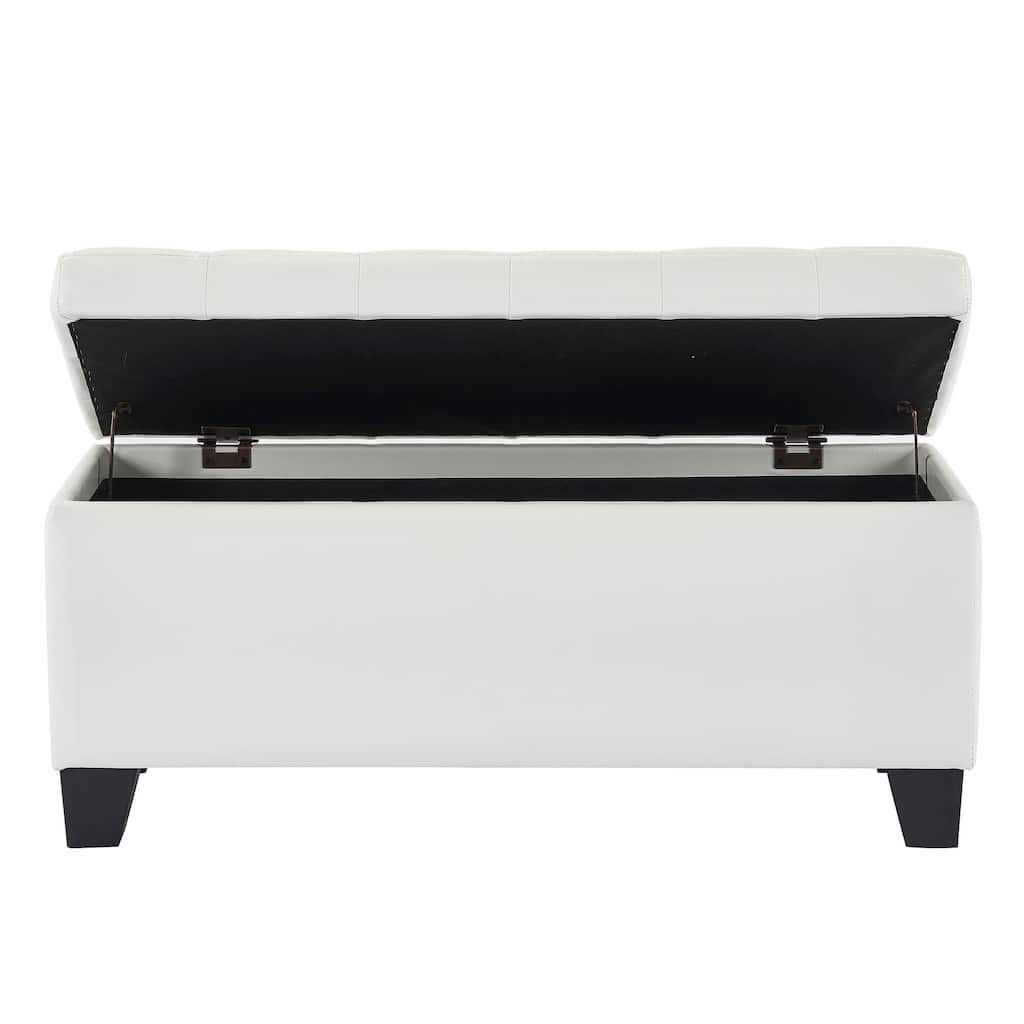 35.5" White Solid Rectangular Storage Ottoman