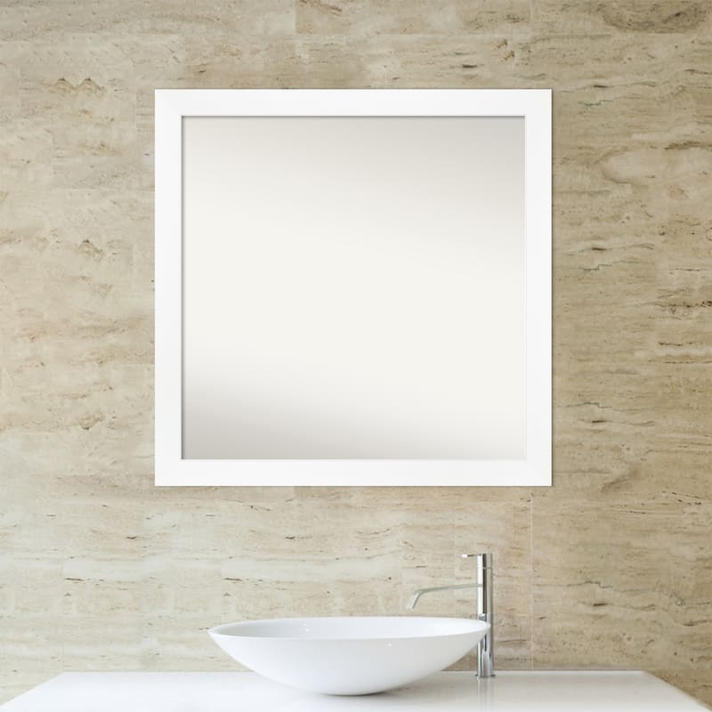 Non-Beveled Bathroom Wall Mirror - Cabinet White Narrow Frame