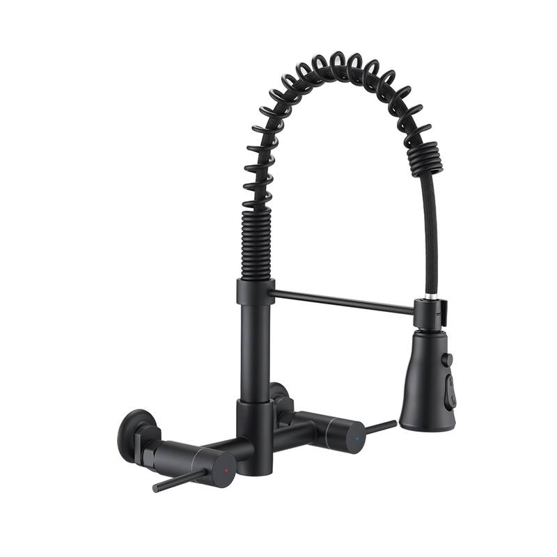 PROOX Double Handle Kitchen Faucet with Pull Out Sprayer Wall Mounted