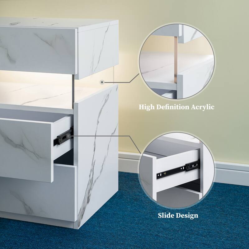 Rossetta Minimalist Stylish Design Nightstand with LED Lights and Storage Drawers