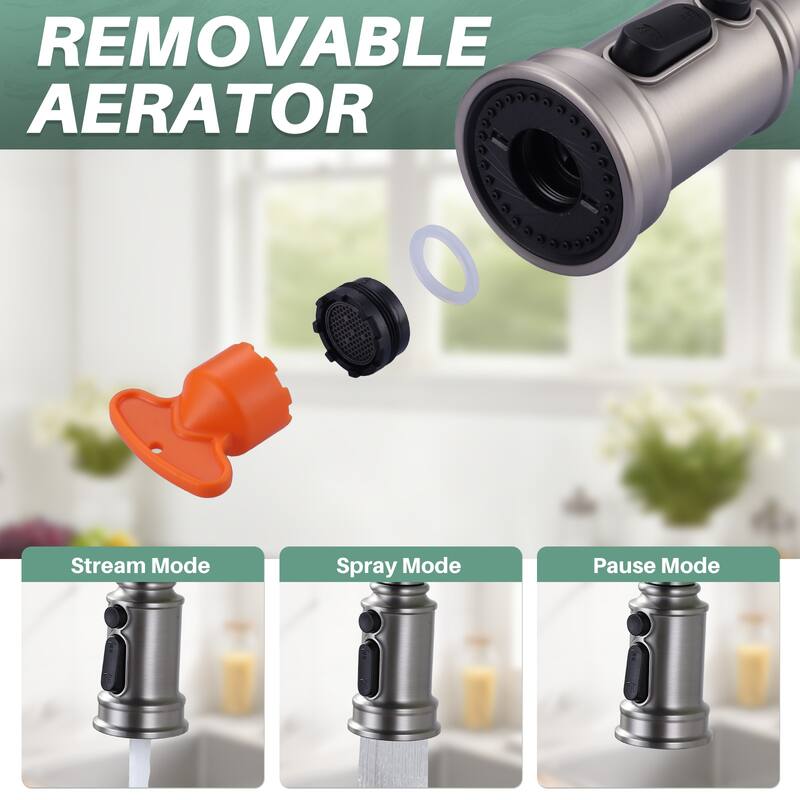 WOWOW Double Handle Pull Down Sprayer Bridge Kitchen Faucet