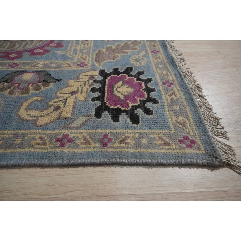 Hand-knotted Wool Blue Traditional Modern Knot Rug - 8' x 10