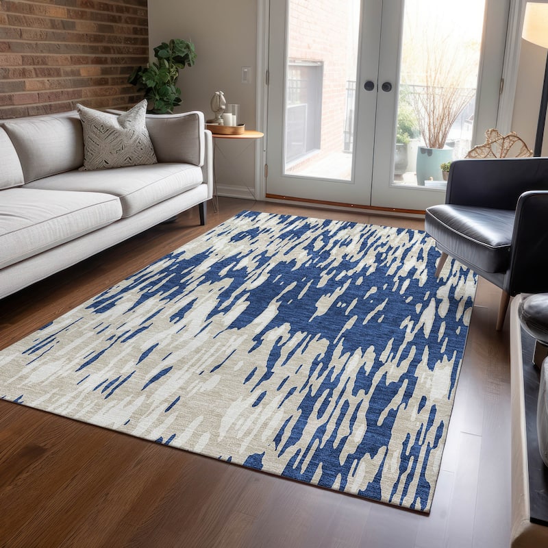 Machine Washable Indoor/ Outdoor Abstract Chantille Rug