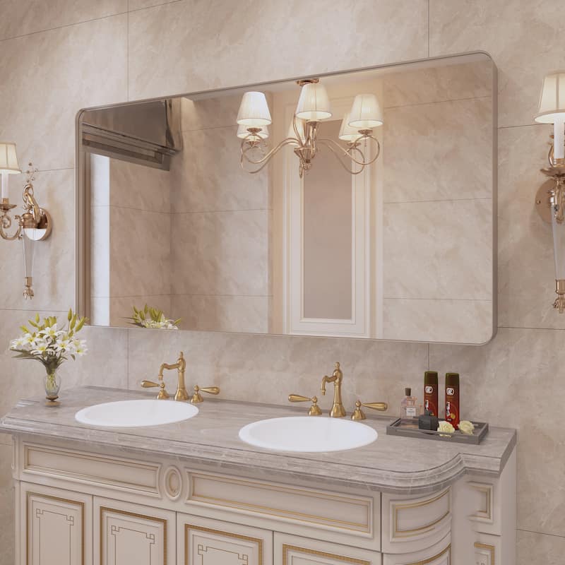 QuivaraView Rectangular Aluminum Framed Bathroom Vanity Mirror - 55" x 30" - Brushed Nickel