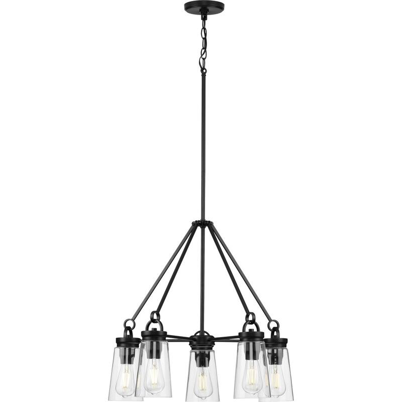Stockbrace Collection 5-Light Matte Black Clear Glass Farmhouse Chandelier Light - 24 in x 24 in x 22.5 in