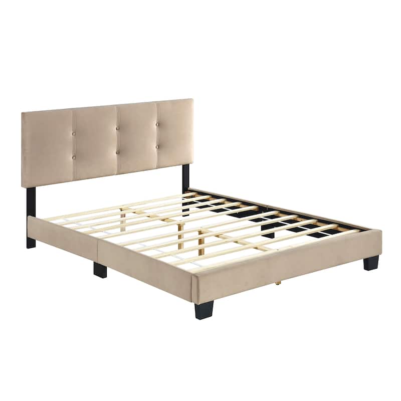 Full Size Velvet Platform Bed with Adjustable Height Headboard and Button Tufted Design