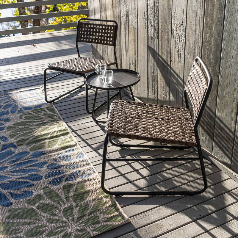 Selby 3-Piece Mid-Century Modern Faux Rattan Conversation Outdoor Patio Set, by JONATHAN Y
