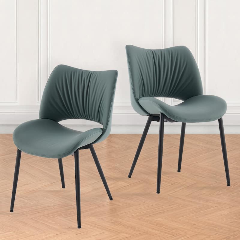 Modern PU Leather Dining Chairs Set of 2, Upholstered Kitchen Chairs - Grayish Green
