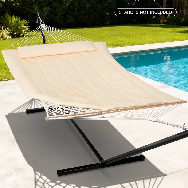 Durable 2 Person Rope Hammock with Polyester Quilted Pad and Pillow - 76*52