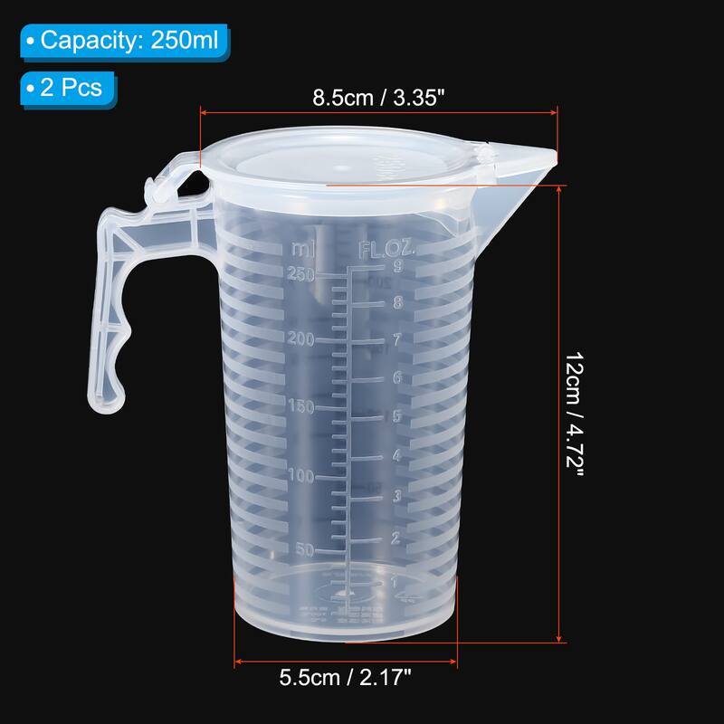 Graduated Beaker, 2 Pack 250ml PP Plastic Cup Double Sided Black Graduations - Transparent - Transparent