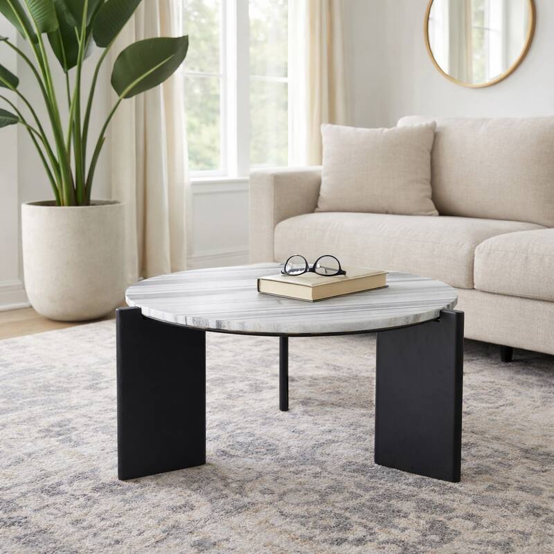 Marble Panda Coffee Table - Black/White, 32" - 32.0"