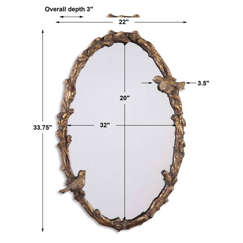 Uttermost Paza 34" X 22" Oval Rustic Country Bird Frame Wall Mirror