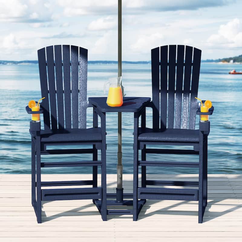 Polytrends Coastline Outdoor Poly Bar Chair Set with Connecting Tray & Cup Holder