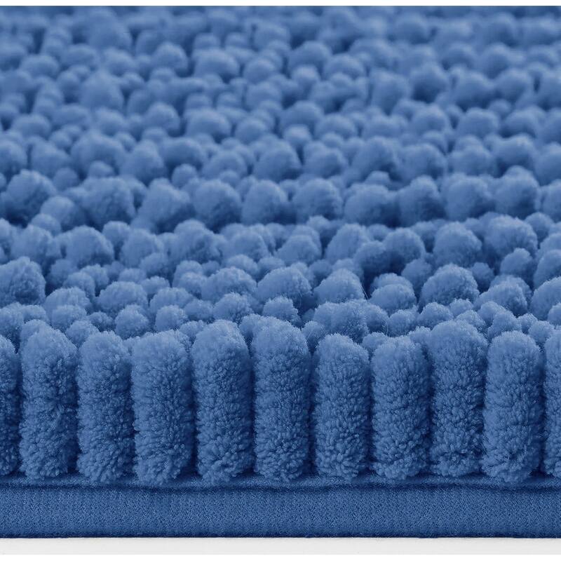 Blue Soft Cozy Plush Chenille Contour Bath Mat Bathroom Rug