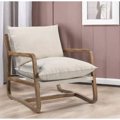 HomeRoots 30" Beige And Natural Linen Arm Chair - 30' X '36.5' X '35.5