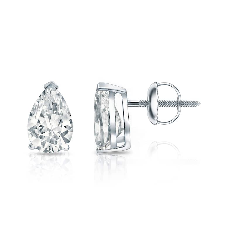 Auriya 14-karat Gold Lab Grown 1.00 carat TDW Pear Diamond Stud Earrings V-End Prong Screw-back - White