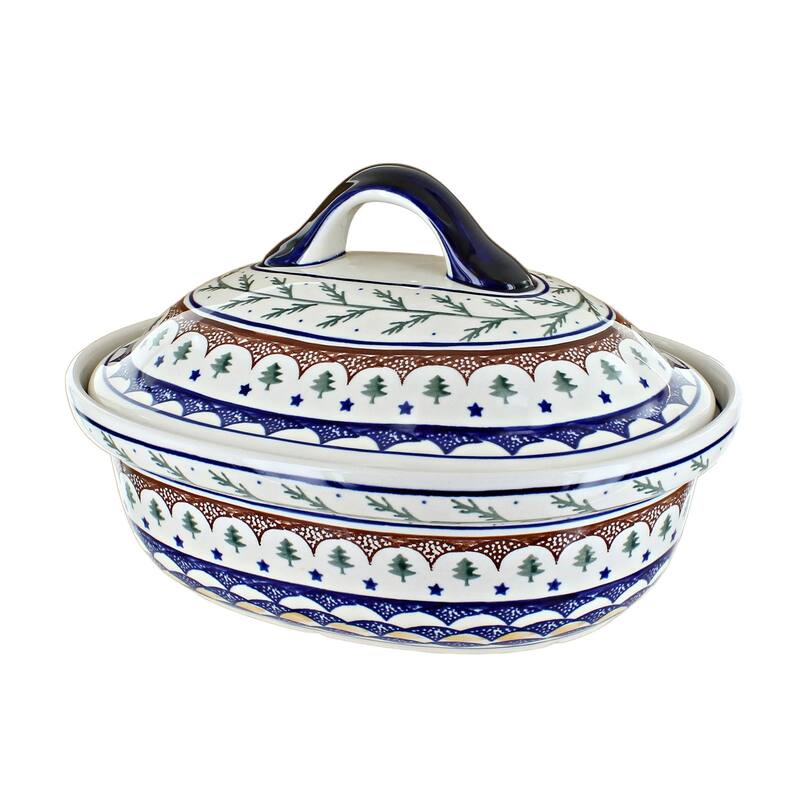 Blue Rose Polish Pottery 1158 Zaklady Roaster with Lid