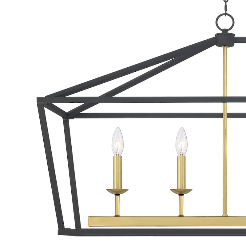 49 in. Modern Farmhouse 6-light Black/ Gold Rectangle Linear Chandelier with UL Certified - 49 inches