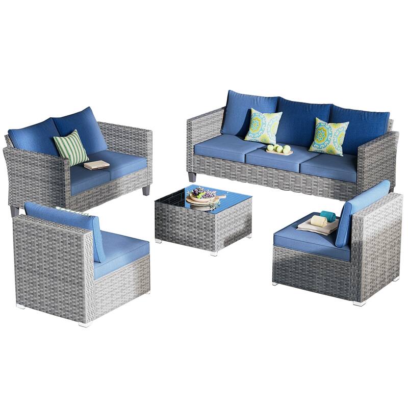OVIOS 5-Piece Deep Seat Wicker Outdoor Patio Furniture Set