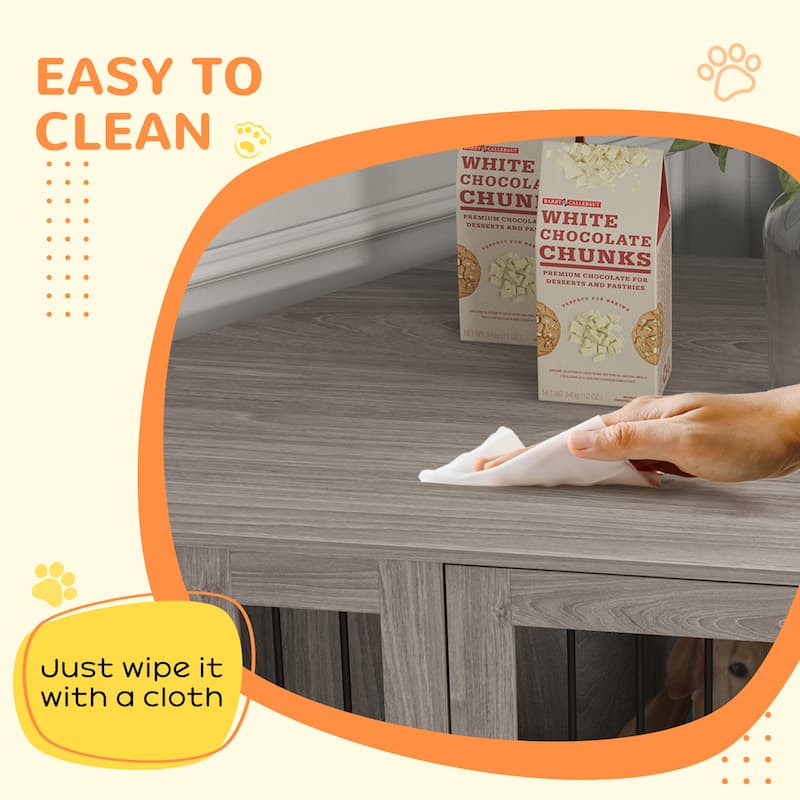 Walnut Brown and Cream White Dog Crate Side Table with Removable Cushion Spacious Interior