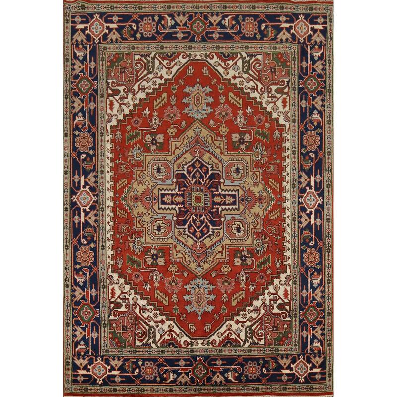 Heriz Serapi Indian Area Rug Hand-Knotted Wool Carpet - 7'9"x 9'8"
