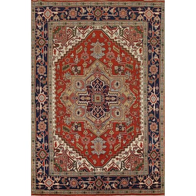 Heriz Serapi Indian Area Rug Hand-Knotted Wool Carpet - 7'9"x 9'8"