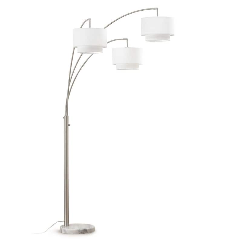 Broadway 3 Light Arch Floor Lamp, Brushed Nickel Finish with White Shades