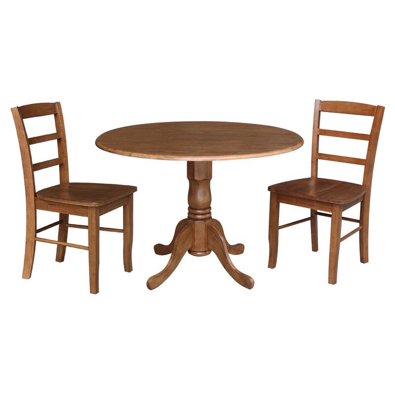 42" Dual Drop Leaf Pedestal Dining Table with Madrid Ladderback Chairs - Dining Set - Distressed Oak - 3-Piece