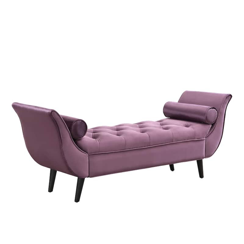 Christopher Knight Home - Quillon Velvet Tufted End of Bed Bench with Solid Wood Legs and 2 Pillows