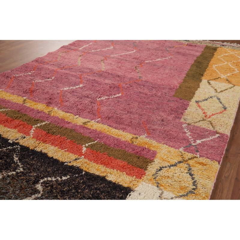 Pink Moroccan Oriental Area Rug Handmade Wool Carpet - 5'10" x 9'8"