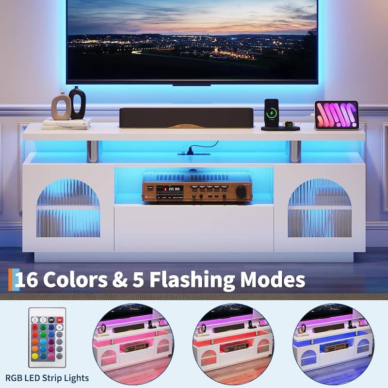 TV Stand for 65 inch TV, Modern Entertainment Center with Power Outlets and LED Lights