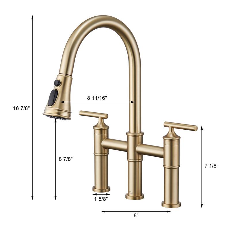 Clihome 3-Function Stainless PullDown Kitchen Heritage Bridge Faucet