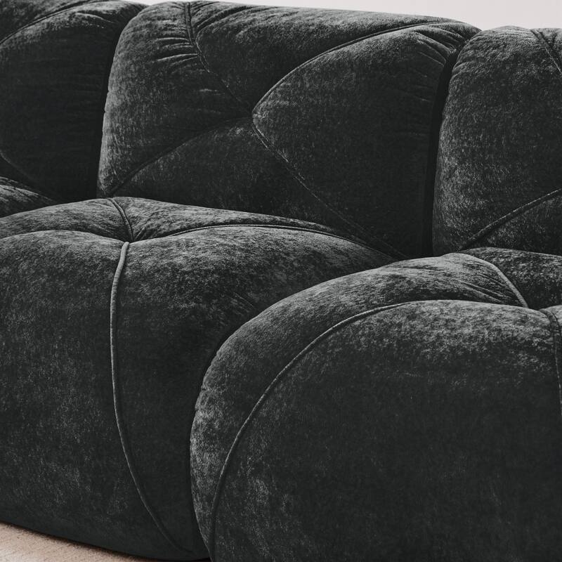 110.6" L-Shaped Velvet Sectional Boneless Sofa with Movable Ottoman