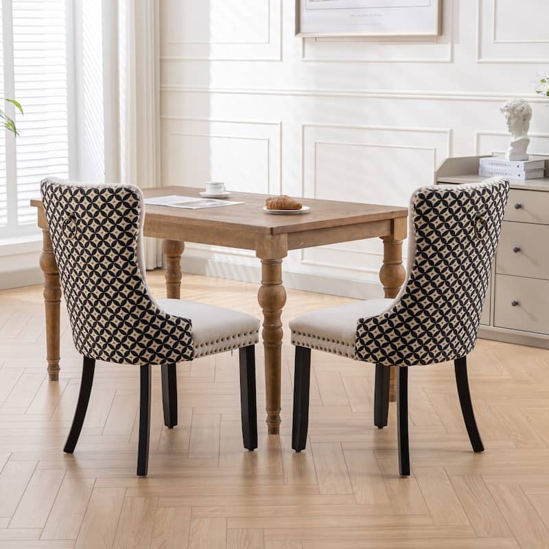 Plaid High Back Tufted Dining Chair, Velvet Soft Cushion Chair with Nailhead Trim Armless Wood Chair, Set of 2