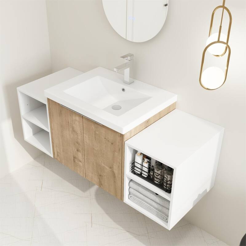 BNK 12/24/36/48/60 Inch Wall-Mounted Bathroom Vanity, Bathroom Cabinet with Doors or Side Shelves