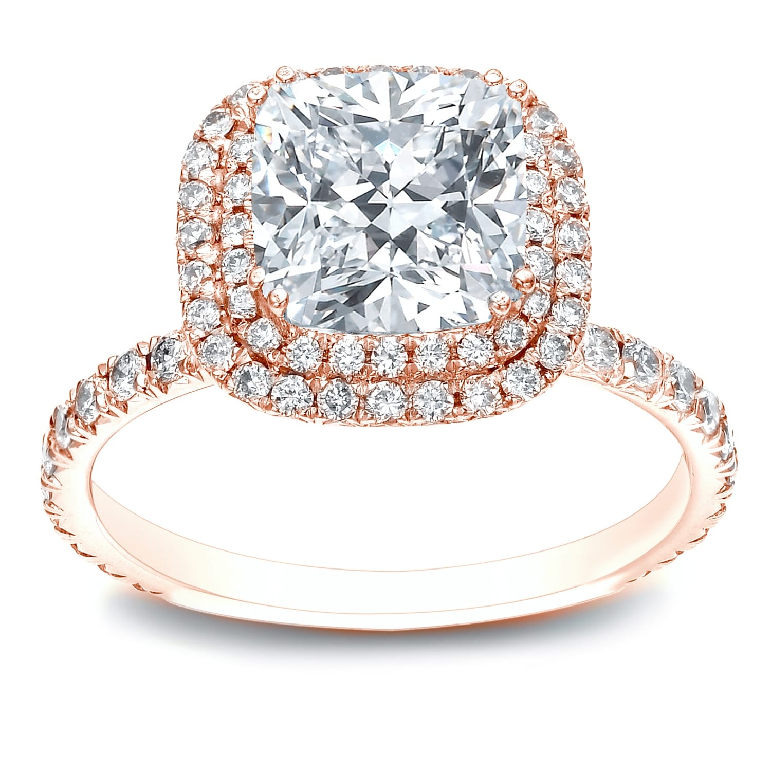 Auriya 14k Gold 1 3/4ctw Cushion-cut Double Halo Diamond Engagement Ring Certified