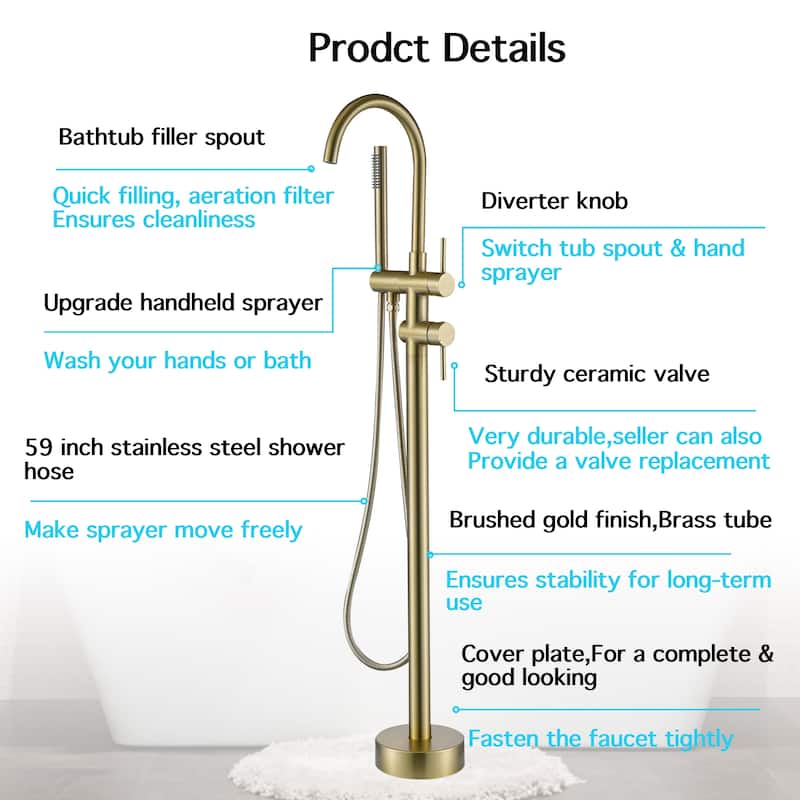 46"H Double Handle Floor Mounted Freestanding Tub Filler with Handheld Shower