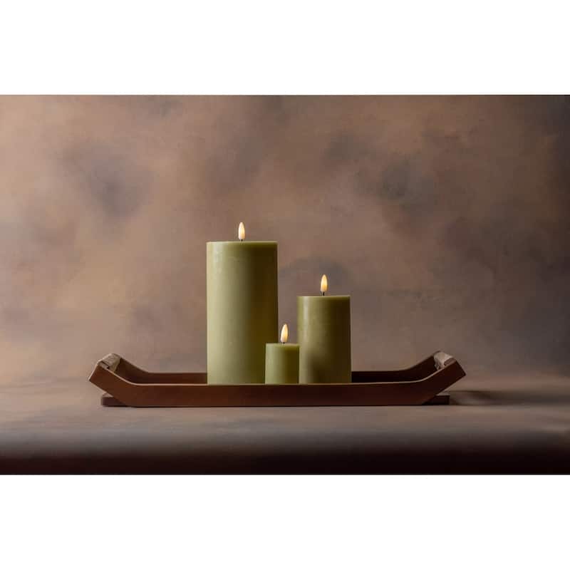 Battery Operated 3D Flame Small LED Pillar Candles - 5" - Green