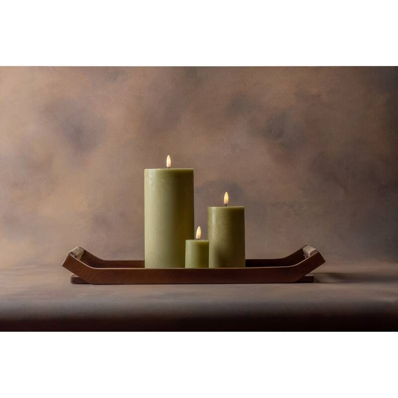 LED Lighted 3 Wicked Flameless Pillar Candle - 9.75" - Green