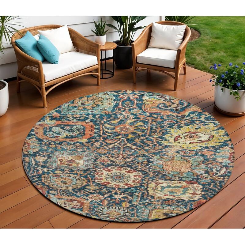 HomeRoots Damask Traditional Rectangle Outdoor Rug - 8' Round