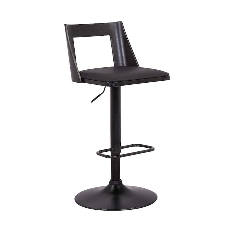 42” Tall Adjustable Swivel Bar Stool with Full Back and Black Faux Leather Seat Perfect for Bar or Kitchen Use