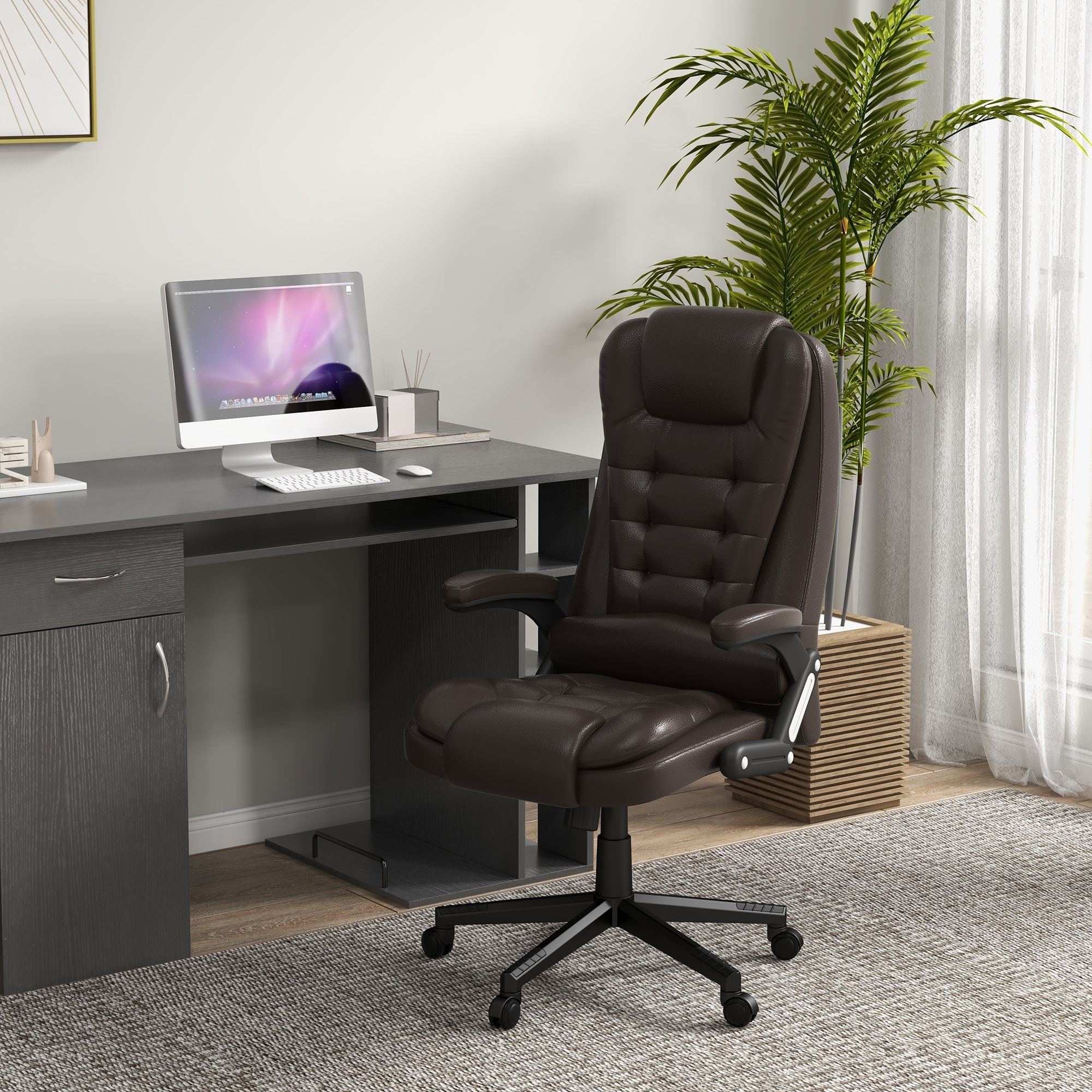 HOMCOM High Back Vibration Massage Office Chair with 6 Vibration Points, Heated Reclining PU Leather Computer Chair
