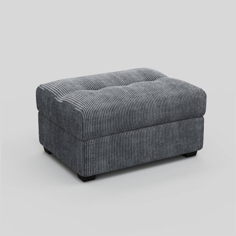 HomeRoots 37" Gray and Black Corduroy Tufted Ottoman